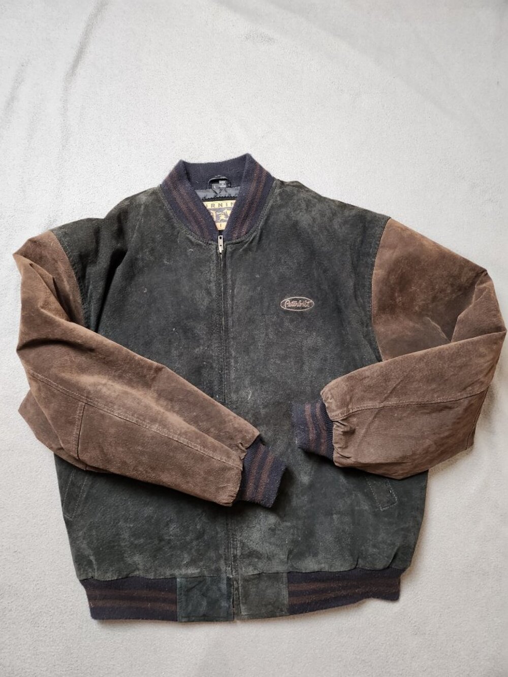 Vintage 90s Peterbilt Suede Leather Bomber Jacket Two Tone Men's L